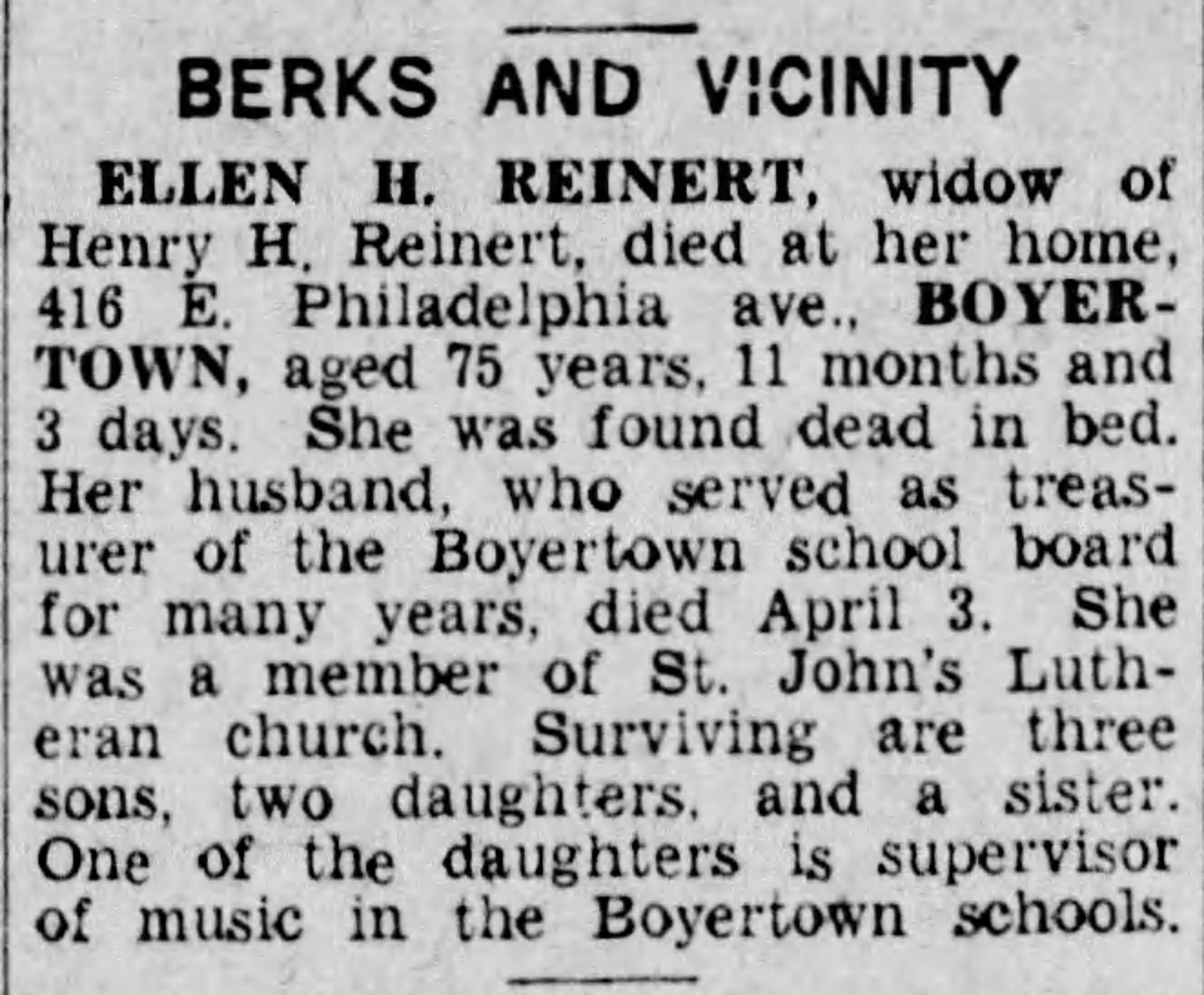Ellen Reinert obit